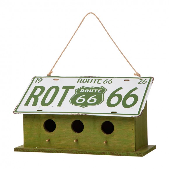 glitzhome Glitzhome 14"L Wood/Metal Green Birdhouse with Licence Plate Roof