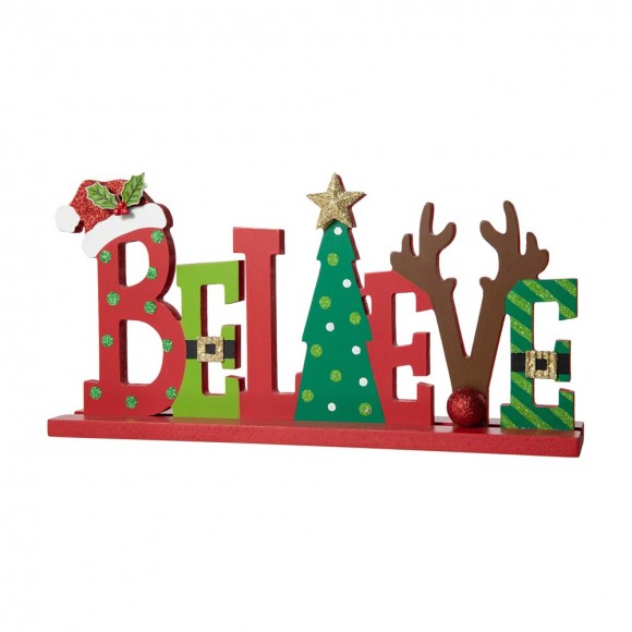 glitzhome Glitzhome 14"L Wooden Christmas "BELIEVE" Table Decor