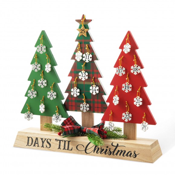 glitzhome Glitzhome 14"L Wooden Christmas Tree Countdown Calendar Décor