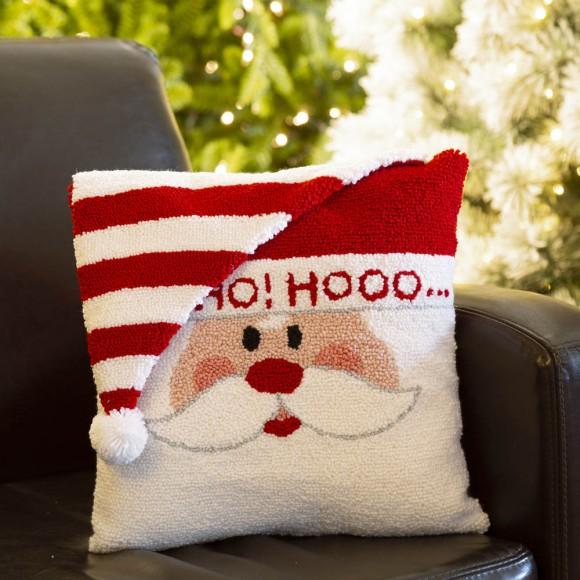 Glitzhome Glitzhome 14" X 14" Handmade Hooked Santa Christmas Throw Pillow