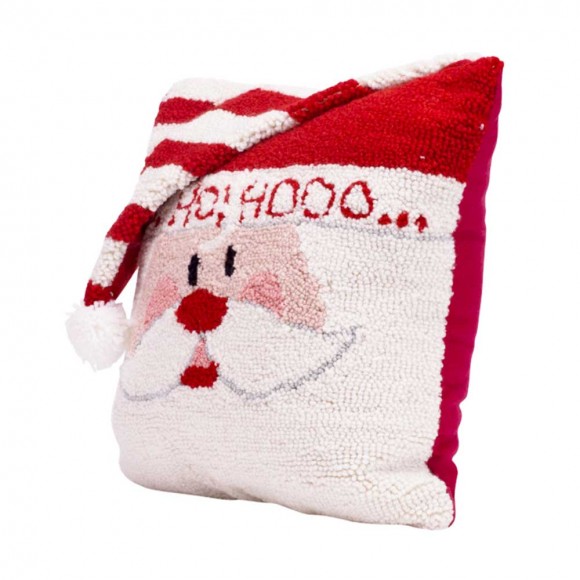 Glitzhome Glitzhome 14" X 14" Handmade Hooked Santa Christmas Throw Pillow