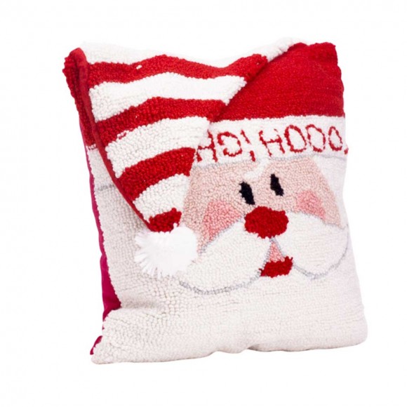 glitzhome Glitzhome 14" x 14" Handmade Hooked Santa Christmas Throw Pillow
