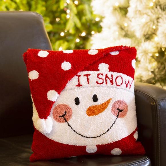 Glitzhome Glitzhome 14" X 14" Handmade Hooked Snowman Christmas Throw Pillow