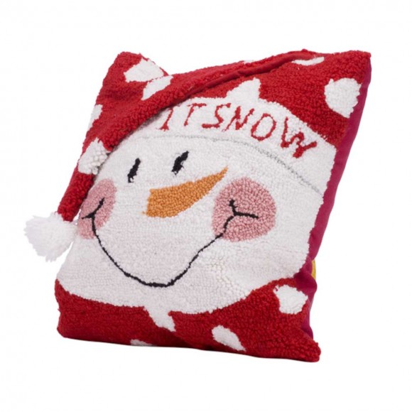 Glitzhome Glitzhome 14" X 14" Handmade Hooked Snowman Christmas Throw Pillow