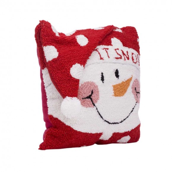 glitzhome Glitzhome 14" x 14" Handmade Hooked Snowman Christmas Throw Pillow