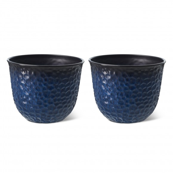 glitzhome Glitzhome 15.25"D Set of 2 Honeycomb Textured Cobalt Blue Faux Ceramic Pot Plastic Planter