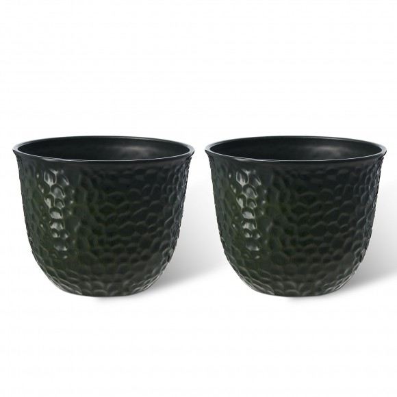 glitzhome Glitzhome 15.25"D Set of 2 Honeycomb Textured Green Faux Ceramic Pot Plastic Planter