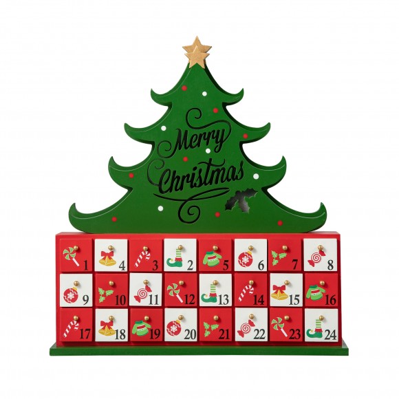 Glitzhome Glitzhome 15.25"H Lighted Wooden Christmas Tree Advent Calendar Decor