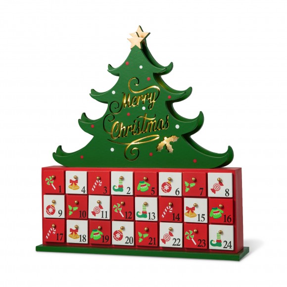 glitzhome Glitzhome 15.25"H Lighted Wooden Christmas Tree Advent Calendar Decor
