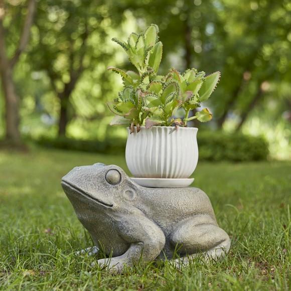 Glitzhome Glitzhome 15.25"L MGO Frog Garden Statue Or Planter Stand