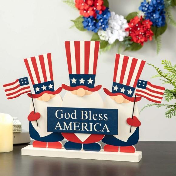 Glitzhome Glitzhome 15.25"L Wooden Patriotic/Americana Gnome Family Table Sign