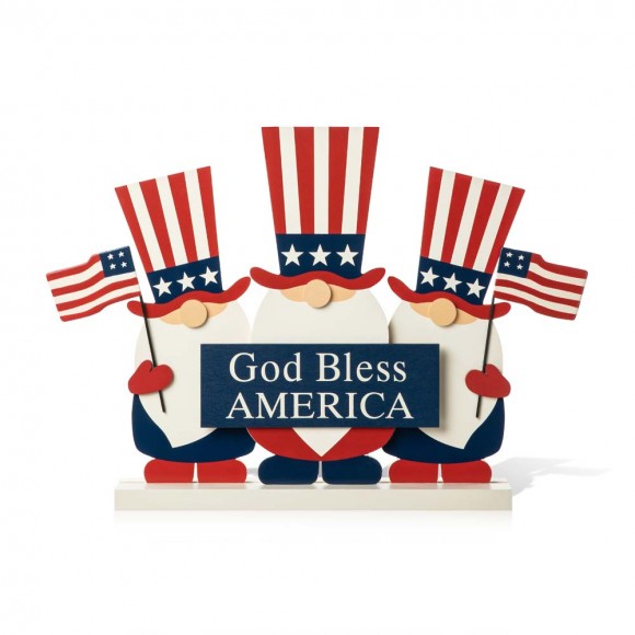 glitzhome Glitzhome 15.25"L Wooden Patriotic/Americana Gnome Family Table Sign