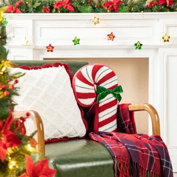 Glitzhome Glitzhome 15.75"H Hooked Christmas Candy Cane Shaped Pillow
