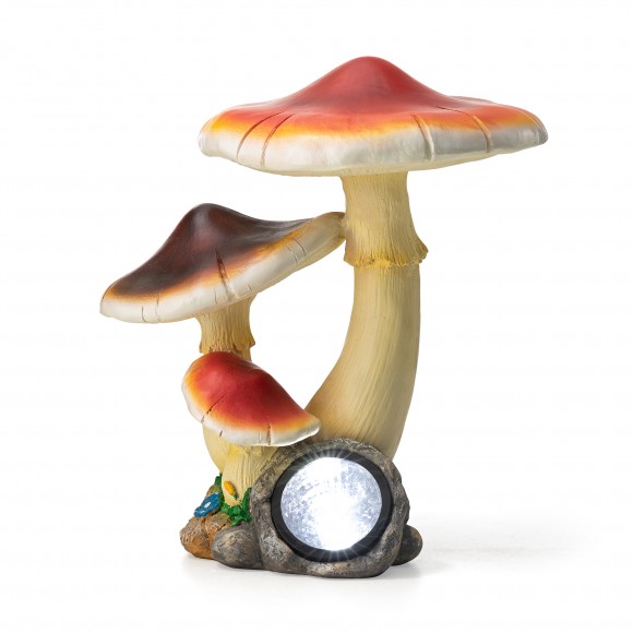 glitzhome Glitzhome 15.75"H MGO Solar Powered Vibrant Mushrooms Garden Statue