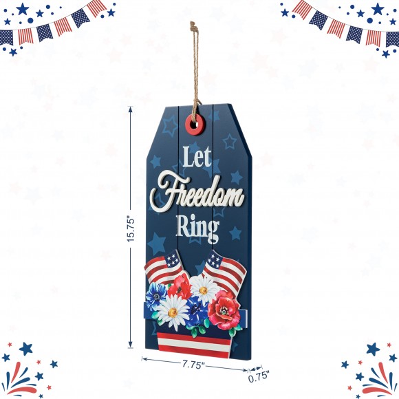 Glitzhome Glitzhome 15.75"H Patriotic Americana Wooden Word Sign Door Hanger