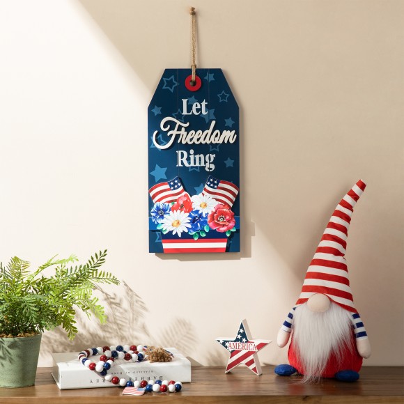 Glitzhome Glitzhome 15.75"H Patriotic Americana Wooden Word Sign Door Hanger