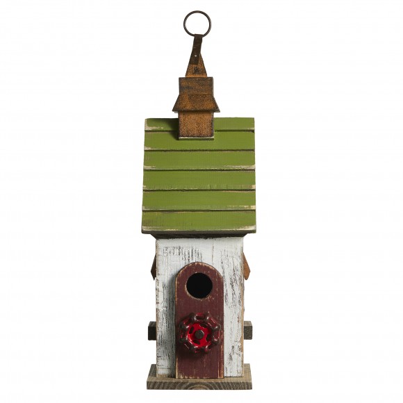 Glitzhome Glitzhome 15.75"H White And Green Distressed Solid Wood Decorative Outdoor Garden Birdhouse