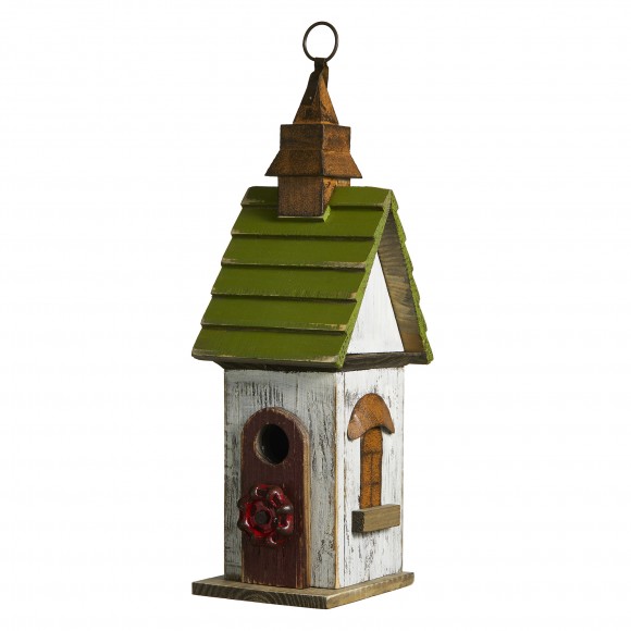 Glitzhome Glitzhome 15.75"H White And Green Distressed Solid Wood Decorative Outdoor Garden Birdhouse