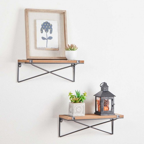 Glitzhome Glitzhome 15.75"L Farmhouse Rustic Metal/Wooden Wall Shelves Set Of 2