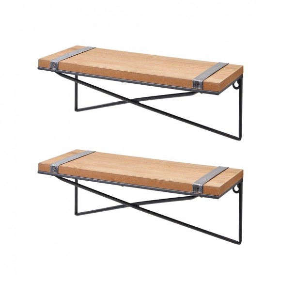 glitzhome Glitzhome 15.75"L Farmhouse Rustic Metal/Wooden Wall Shelves Set of 2