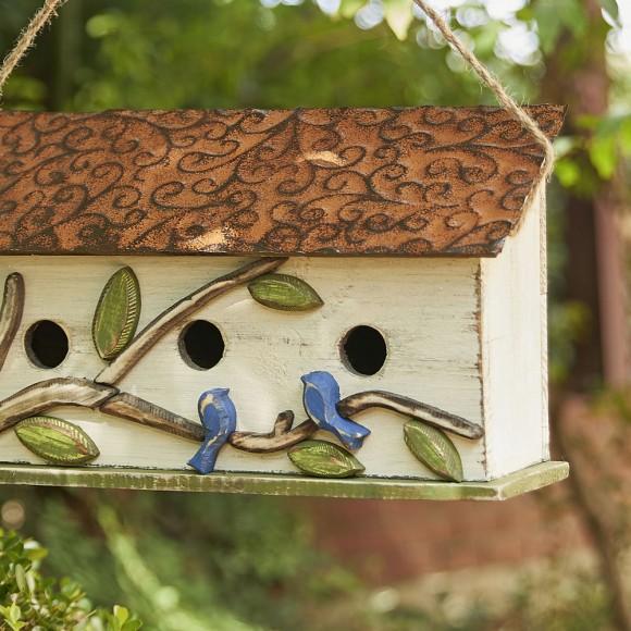 Glitzhome Glitzhome 15.75"L Oversized Washed White Distressed Solid Wood Cottage Birdhouse With 3D Tree And Bird