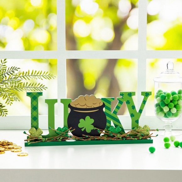 Glitzhome Glitzhome 15.75"L St. Patrick's Lucky Wooden Table Decor