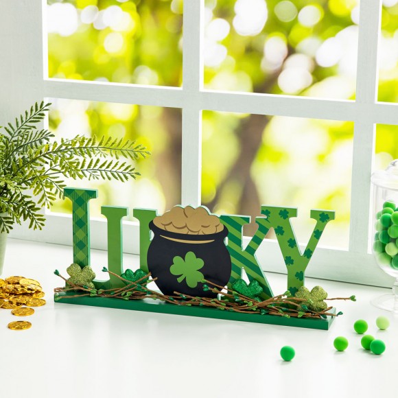 Glitzhome Glitzhome 15.75"L St. Patrick's Lucky Wooden Table Decor