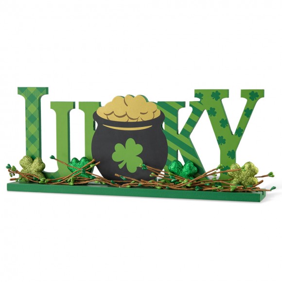 glitzhome Glitzhome 15.75"L St. Patrick's Lucky Wooden Table Decor