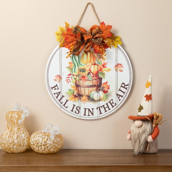 Glitzhome Glitzhome 15"D Fall Wooden Round Word Sign Door Hanger