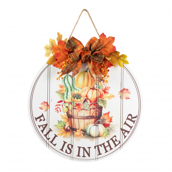 Glitzhome Glitzhome 15"D Fall Wooden Round Word Sign Door Hanger