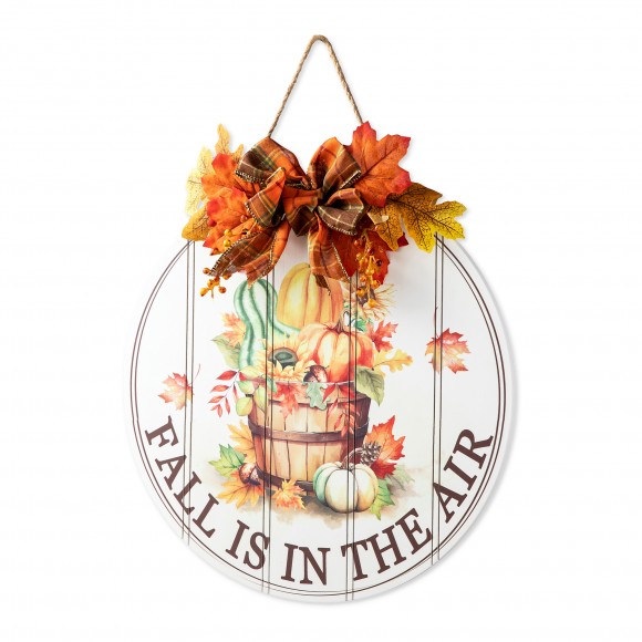 glitzhome Glitzhome 15"D Fall Wooden Round Word Sign Door Hanger