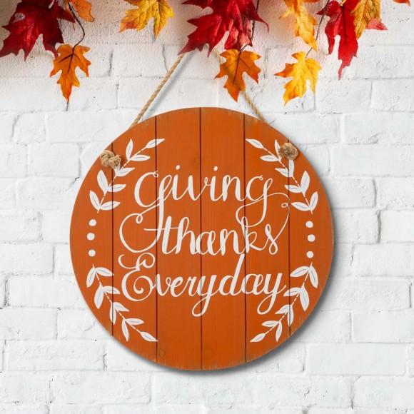 Glitzhome Glitzhome 15"D Orange Wooden Thanksgaving Wall Sign Decor