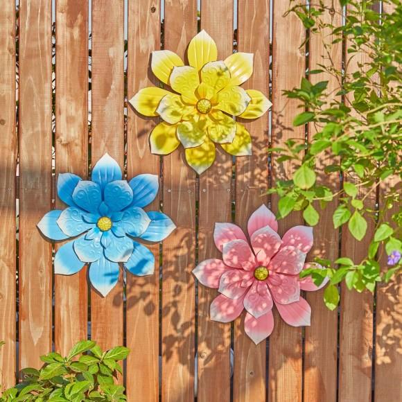 Glitzhome Glitzhome 15"D Set Of 3 Outdoor Metal Dimensional Flowers Wall Décor