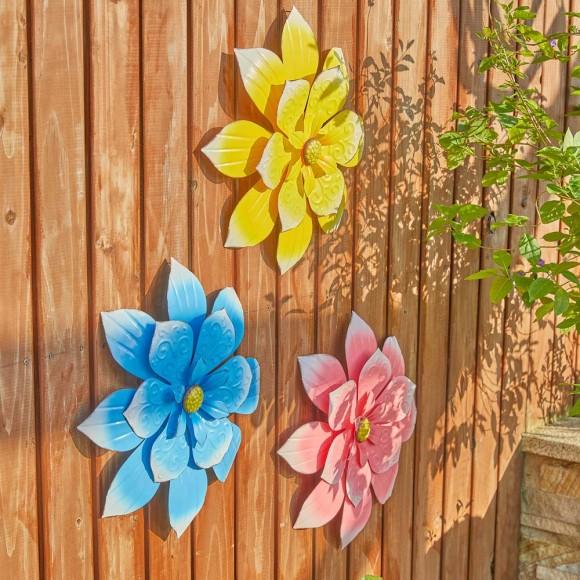 Glitzhome Glitzhome 15"D Set Of 3 Outdoor Metal Dimensional Flowers Wall Décor