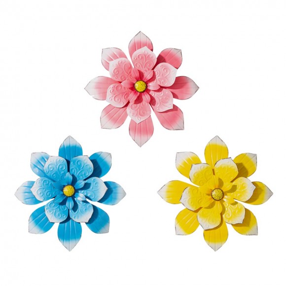 glitzhome Glitzhome 15"D Set of 3 Outdoor Metal Dimensional Flowers Wall Décor