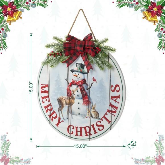 Glitzhome Glitzhome 15"D Wooden Christmas Round Word Sign Door Hanger
