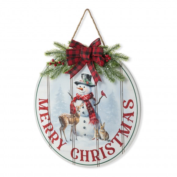 glitzhome Glitzhome 15"D Wooden Christmas Round Word Sign Door Hanger