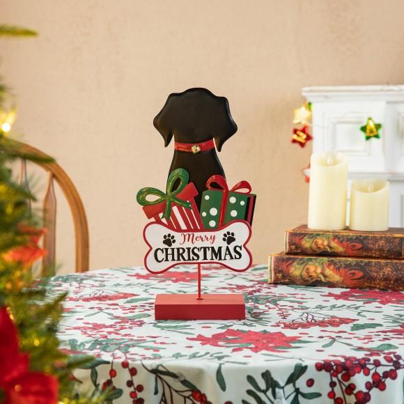Glitzhome Glitzhome 15"H Christmas Metal & Wooden Dog Gift Box Table Decor(KD)