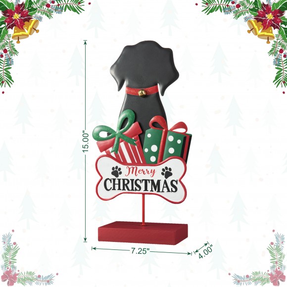 Glitzhome Glitzhome 15"H Christmas Metal & Wooden Dog Gift Box Table Decor(KD)