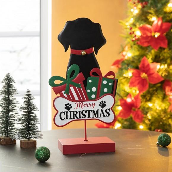 Glitzhome Glitzhome 15"H Christmas Metal & Wooden Dog Gift Box Table Decor(KD)