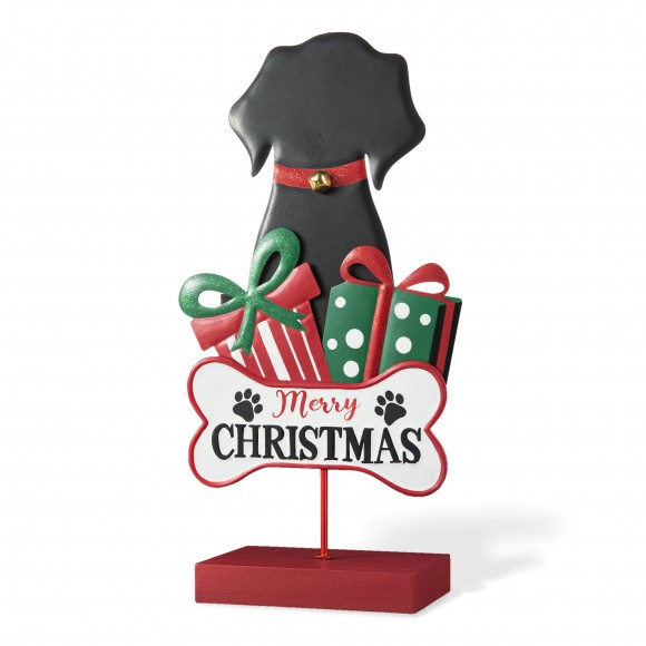 glitzhome Glitzhome 15"H Christmas Metal & Wooden Dog Gift Box Table Decor(KD)