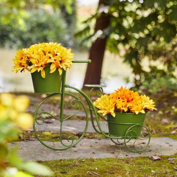 Glitzhome Glitzhome 15"H Hand Painted Green Metal Bicycle Plant Stand