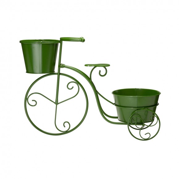 Glitzhome Glitzhome 15"H Hand Painted Green Metal Bicycle Plant Stand