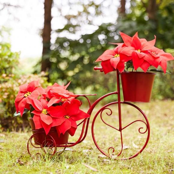 Glitzhome Glitzhome 15"H Hand Painted Red Metal Bicycle Plant Stand
