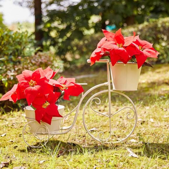 Glitzhome Glitzhome 15"H Hand Painted White Metal Bicycle Plant Stand