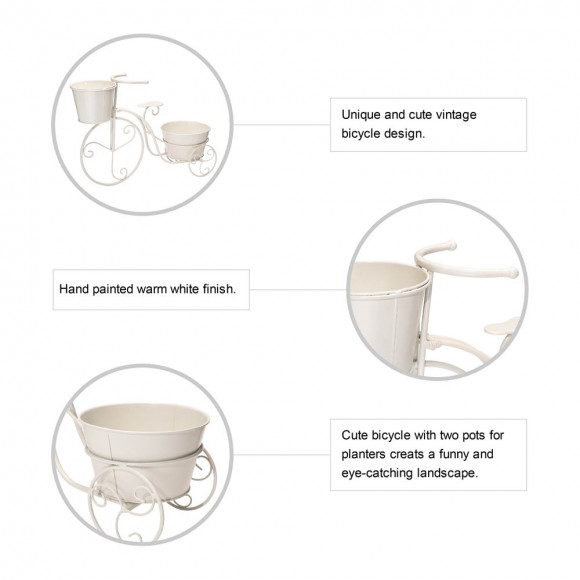 Glitzhome Glitzhome 15"H Hand Painted White Metal Bicycle Plant Stand