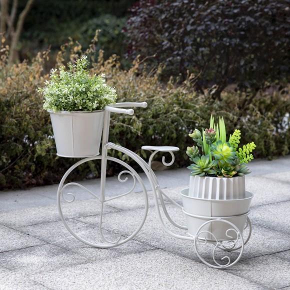 Glitzhome Glitzhome 15"H Hand Painted White Metal Bicycle Plant Stand