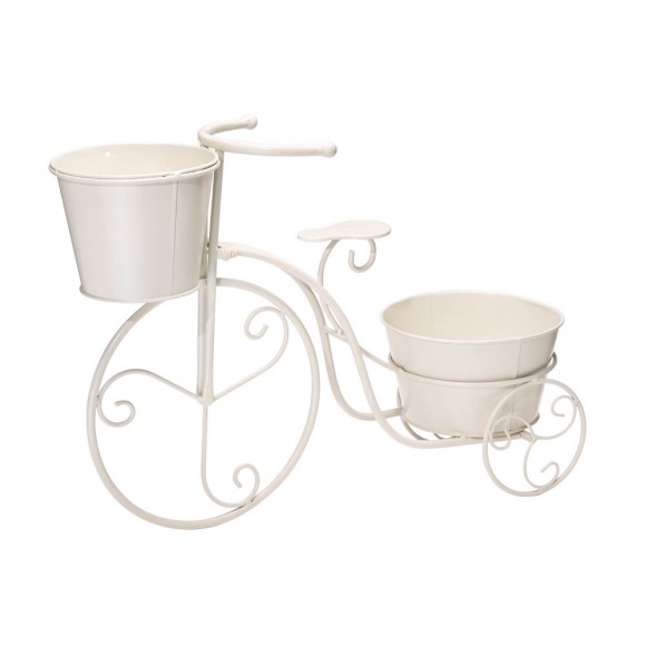 glitzhome Glitzhome 15"H Hand Painted White Metal Bicycle Plant Stand