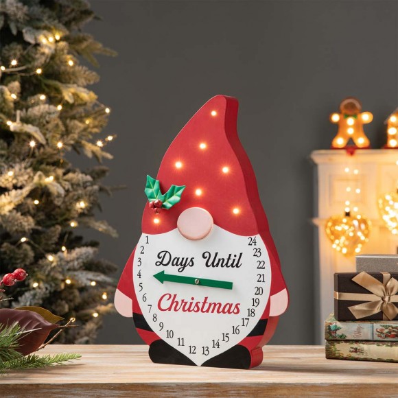 Glitzhome Glitzhome 15"H Lighted Wooden Christmas Gnome Countdown Calendar