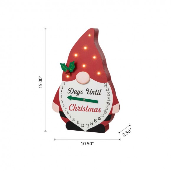 Glitzhome Glitzhome 15"H Lighted Wooden Christmas Gnome Countdown Calendar